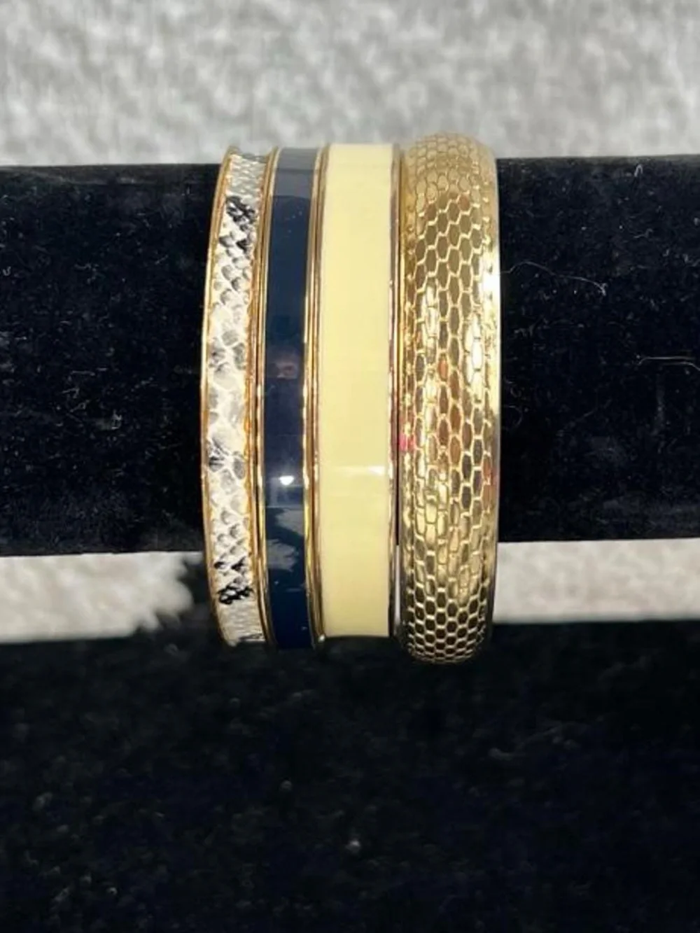 Vintage Gold tone and cream enamel bangle set